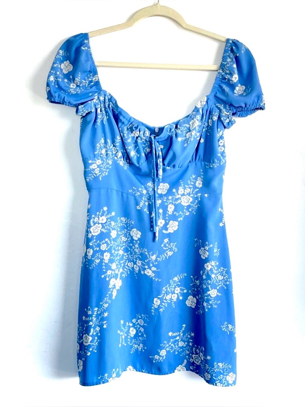 Park & Fifth Blue Floral Square-Neck Puff-Sleeve Mini Dress